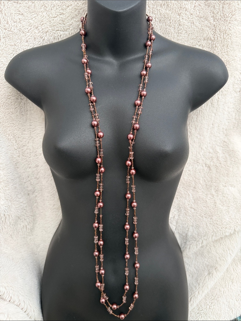 Long Layered Rose Metallic Bead Necklace - Women Jewelry